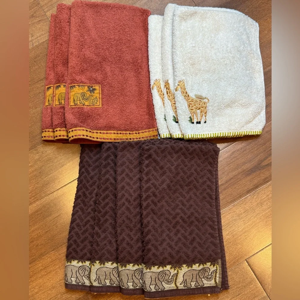 #10 Animal Print Towel Set in Red, Brown, and Cream